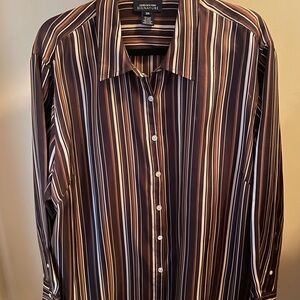 Jones New York Brown Striped Silk Shirt